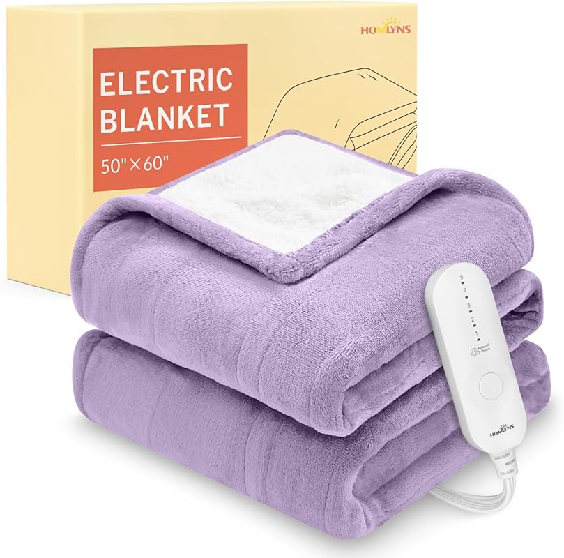 HOMLYNS LuxeHeat Heated Throw with Flannel Sherpa, 5 Heat Settings, 3-