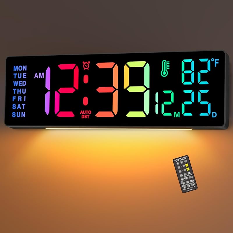 Soobest 14.2-Inch Digital Wall Clock: Date, Day, Temperature, 8-in-1 C