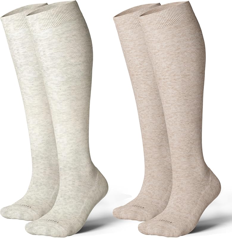 LEVSOX Thick Cotton Compression Socks for Women Men 20-30 mmHg Knee Hi