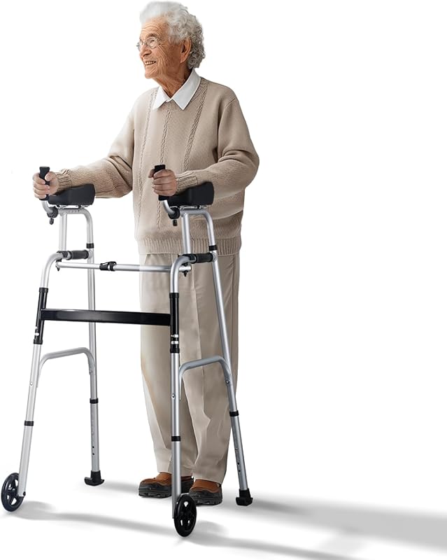 VEVOR 2 in 1 Folding Walker with Removable Armrests: Height Adjustable