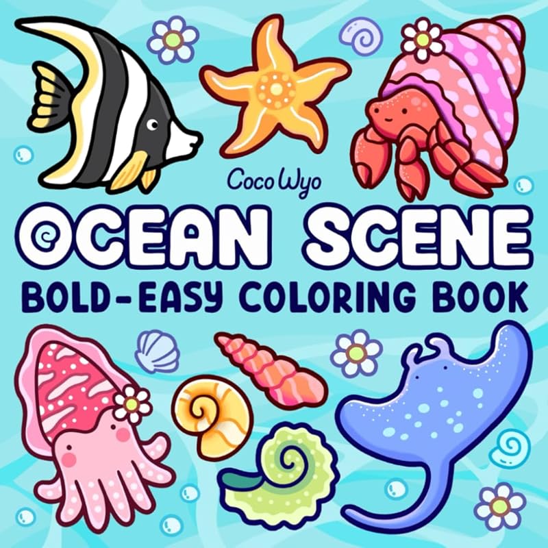 Ocean Scene Adult Kid Coloring Book: Bold Easy Designs with Sea Life C
