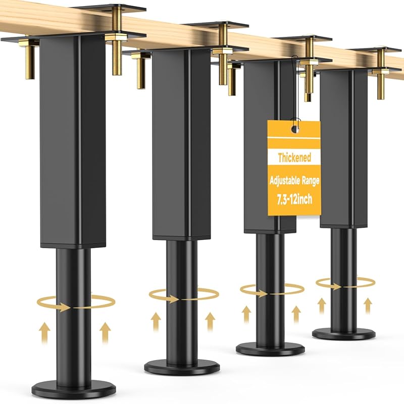 4-Piece Adjustable Bed Support Legs 7.3-12 In, Heavy Metal Non-Slip Ba
