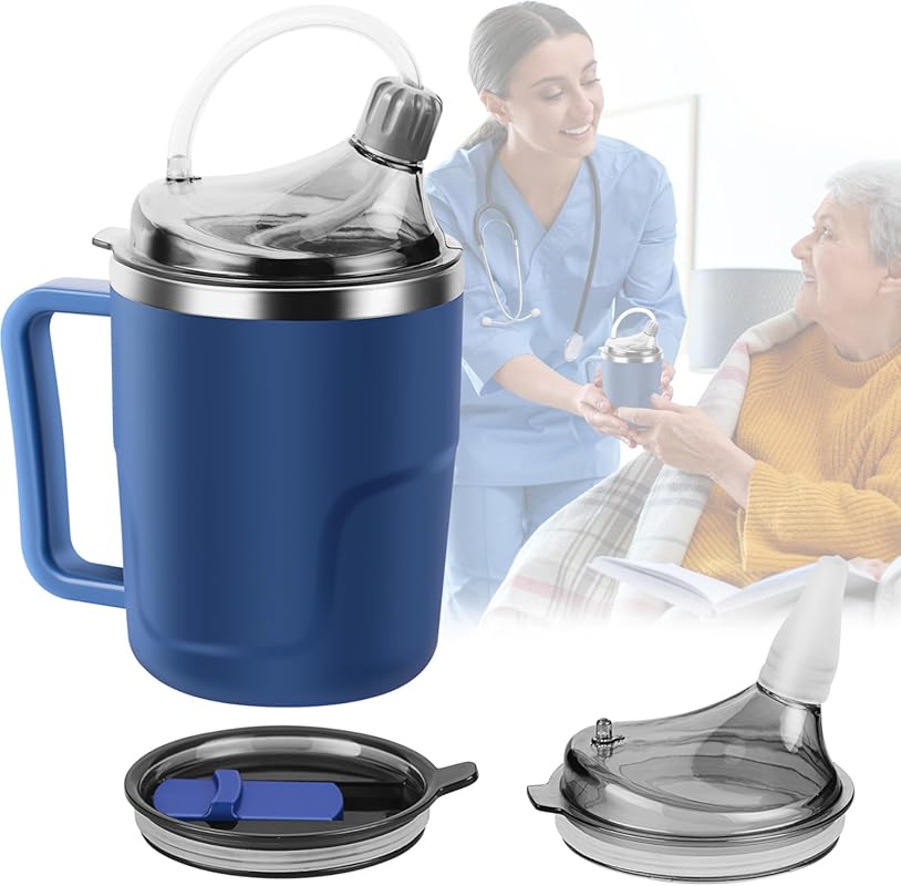 14oz 3-in-1 Adult Sippy Cup: Stainless Steel Spill Proof, Straw and 2