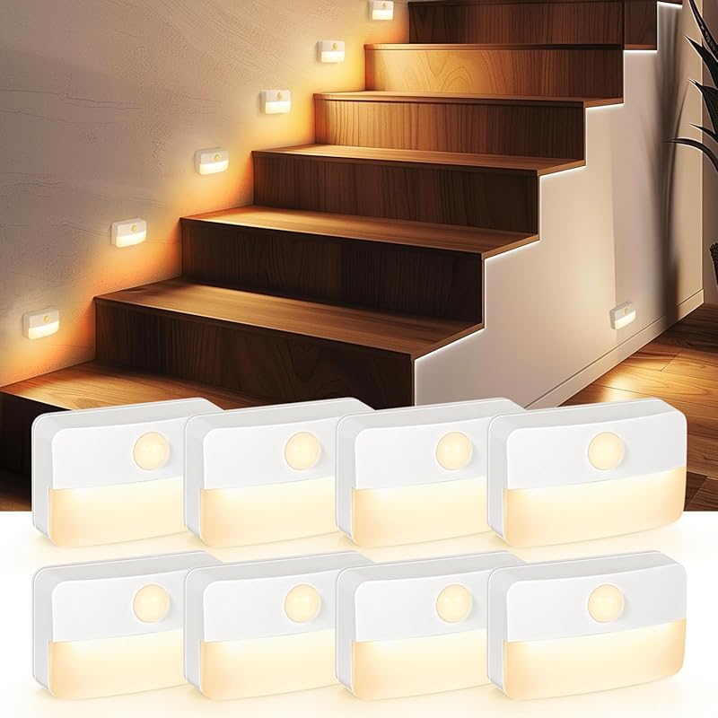 8-Pack Wireless Motion Sensor Stair Lights, Battery Operated LED Night