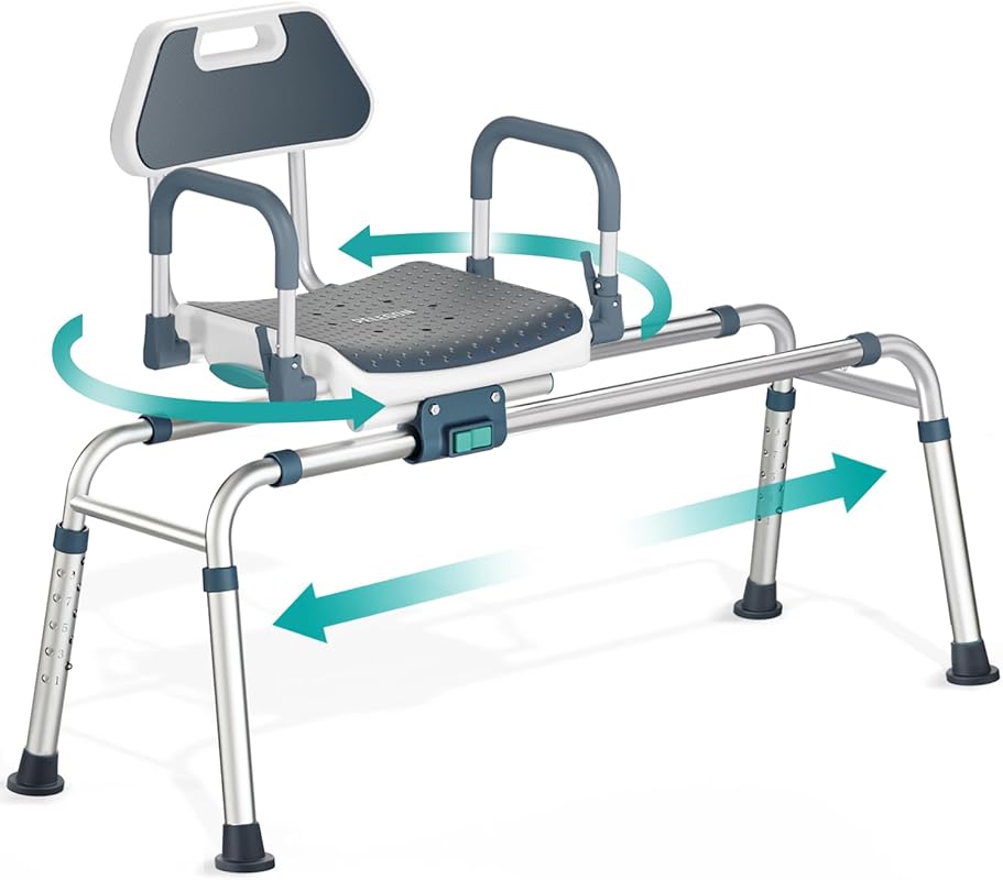 Sliding Tub Transfer Bench: Swivel Seat, 360 Rotation, Adjustable with