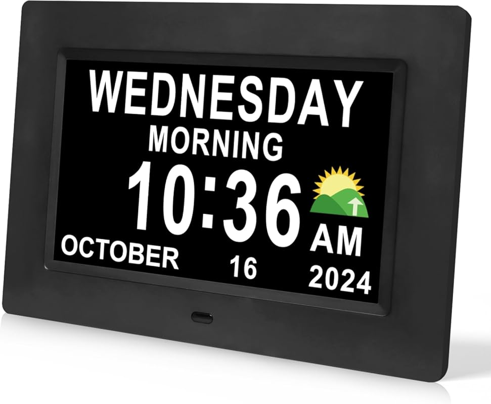7-Inch Dementia Digital Clock for Elderly: Day and Date, 15 Alarms, 5
