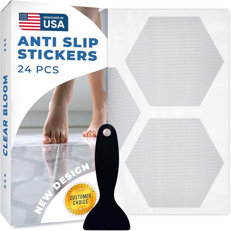 Original Clear Hex Anti-Slip Bathtub Stickers - 24 Pack 3.25” Micro-Py