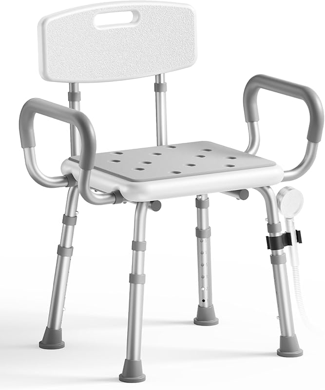SOUNDFUSE 400 lb Shower Chair with Arms and Back, Height Adjustable, F