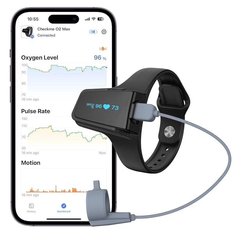 Bluetooth Wrist Pulse Oximeter by Wellue with Audio Reminder, 72-Hour