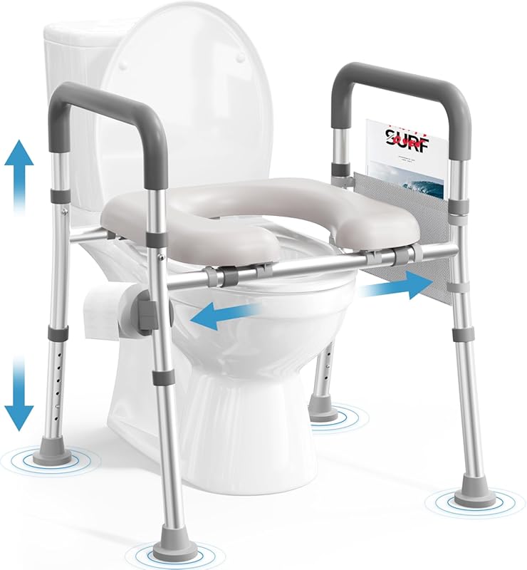 Soundfuse Raised Toilet Seat with Handles - Adjustable Height & Width,