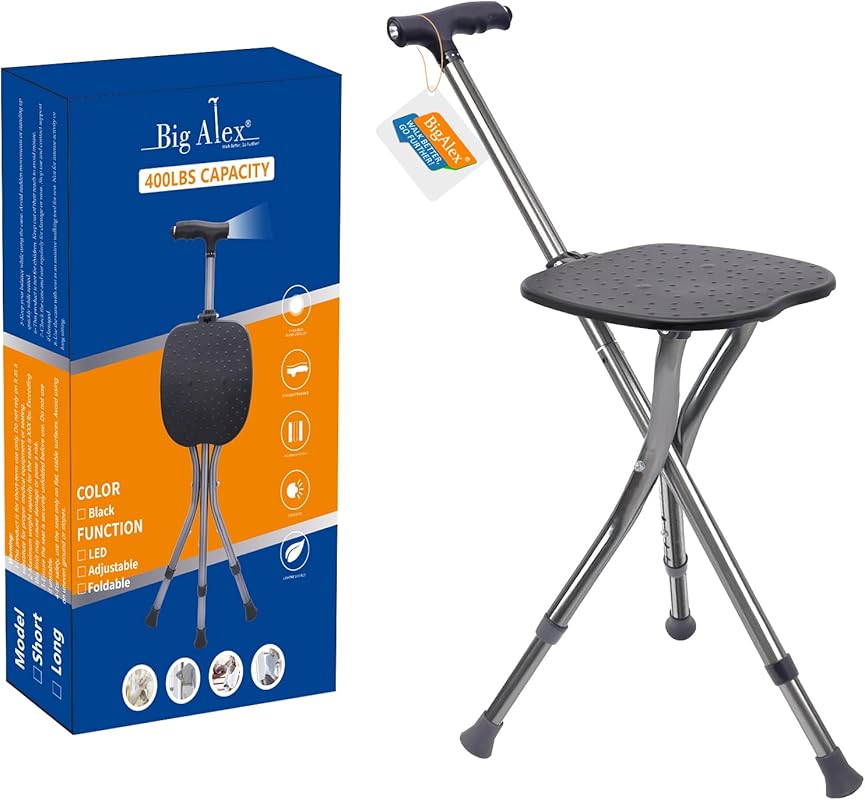 BigAlex Alloy Folding Cane with Seat - Lightweight Adjustable Walking 