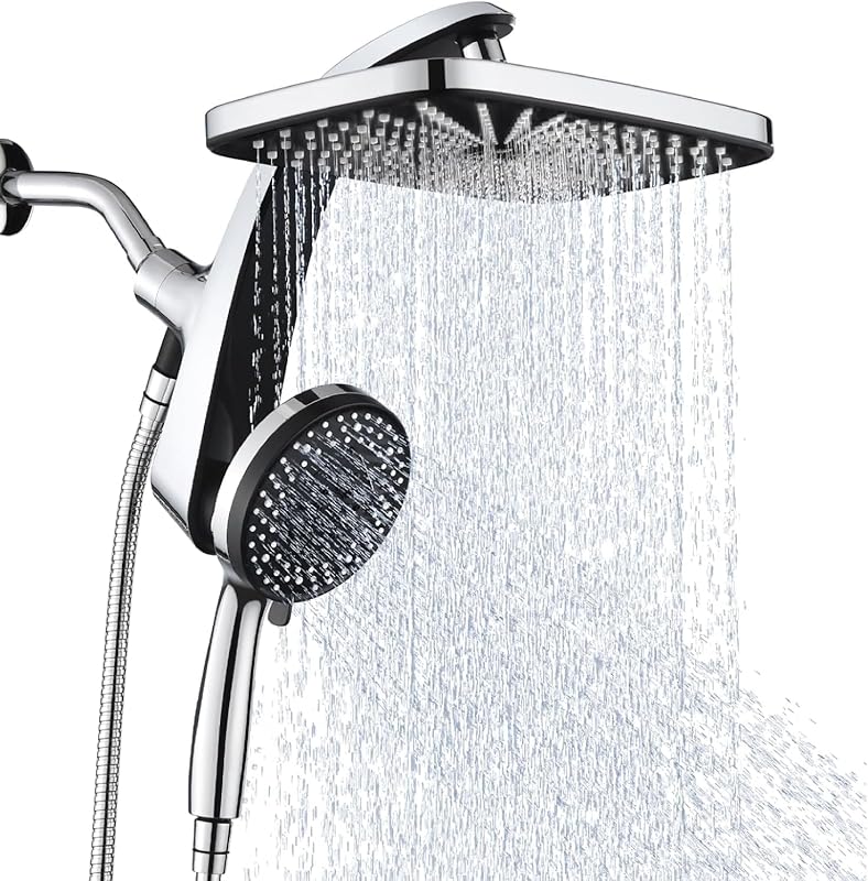 Upgrade High Pressure Rain Shower Head: Fixed & 10-Spray Detachable Ha