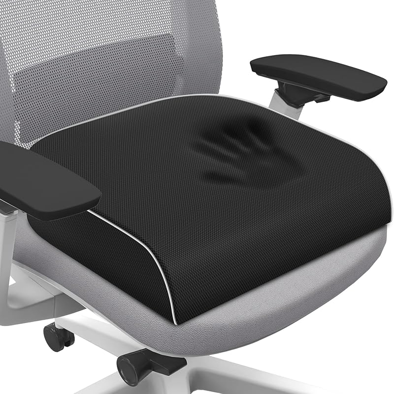 Large black memory foam seat cushion non-slip cover for tailbone pain