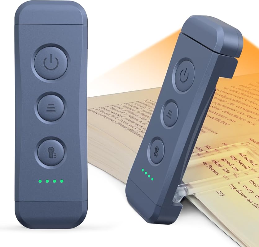Glocusent USB Rechargeable Clip-On Book Light: 3 Amber Colors, 5 Dimma