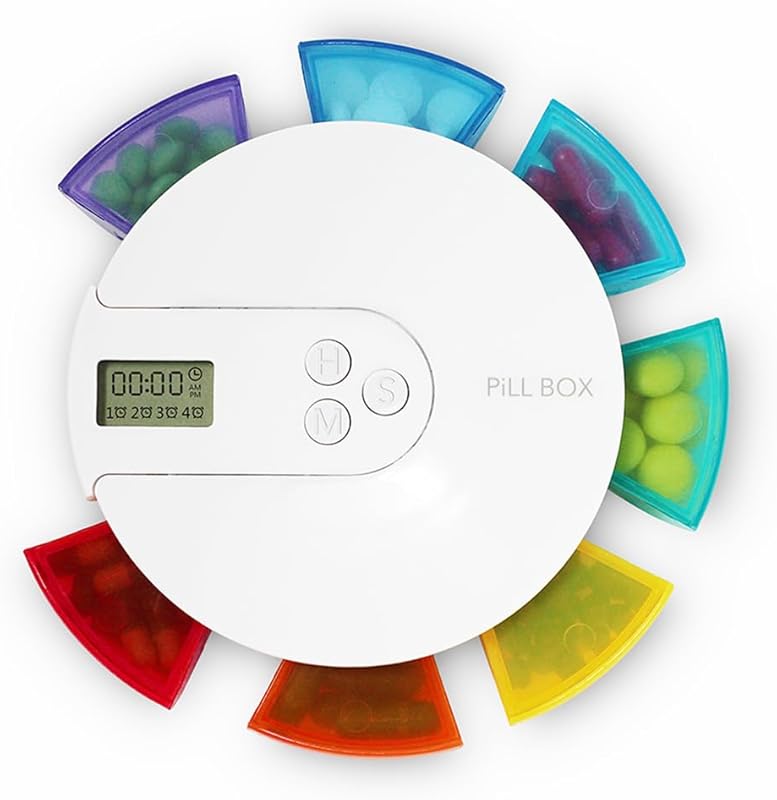 Smart 7-Day Pill Organizer with 4 Automatic AM/PM Alarm Clocks, Travel