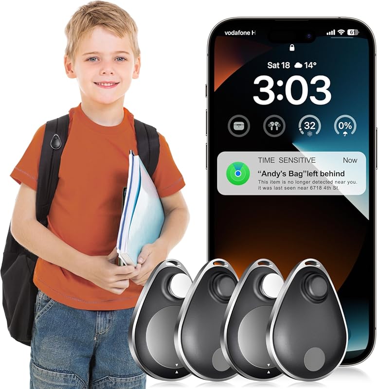 Find My GPS Tracker 4-Pack for Kids Elderly Pets: Lost Mode, Anti-Remo
