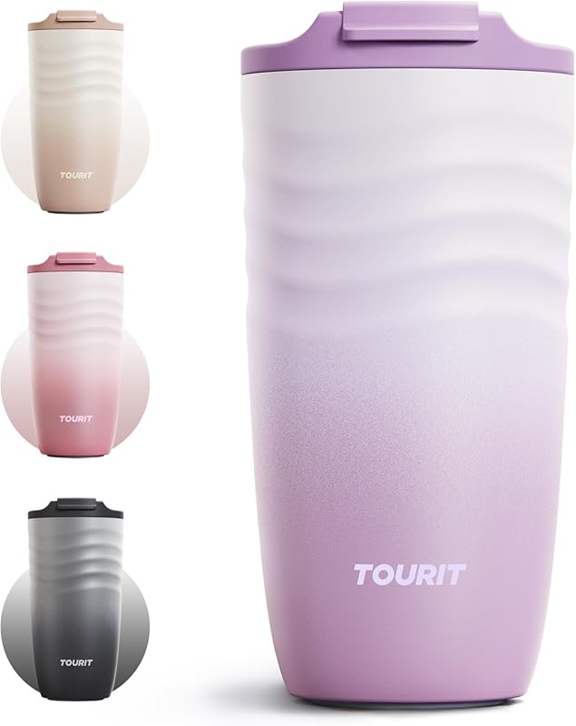 TOURIT 16oz Double-Wall Vacuum Insulated Travel Mug - Leak-Proof Stain