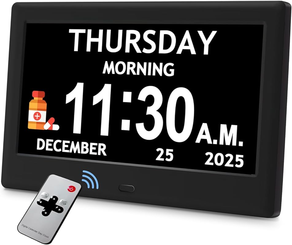 7-Inch Dementia Clock for Seniors: Date Time Day Display, 10 Reminders
