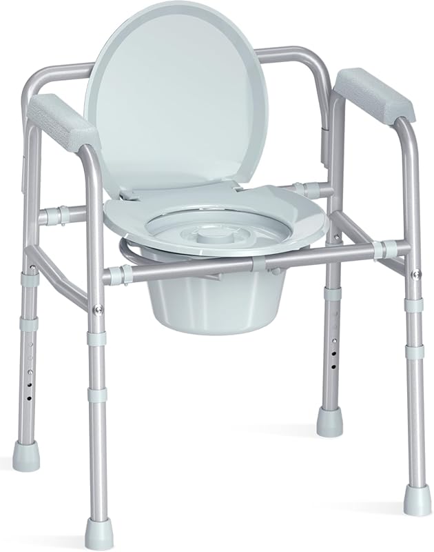 HOMLAND 3-in-1 Bedside Commode Chair, Sturdy Dual-Crossbar, Portable, 