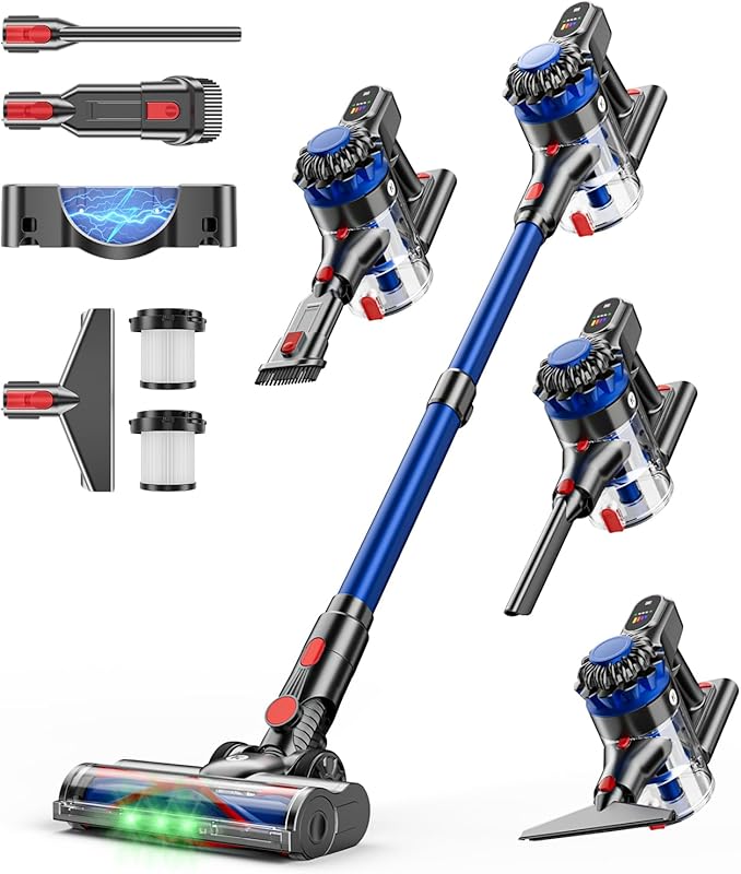 Lightweight Cordless Stick Vacuum with 500W/40Kpa Suction, 60-Min Runt
