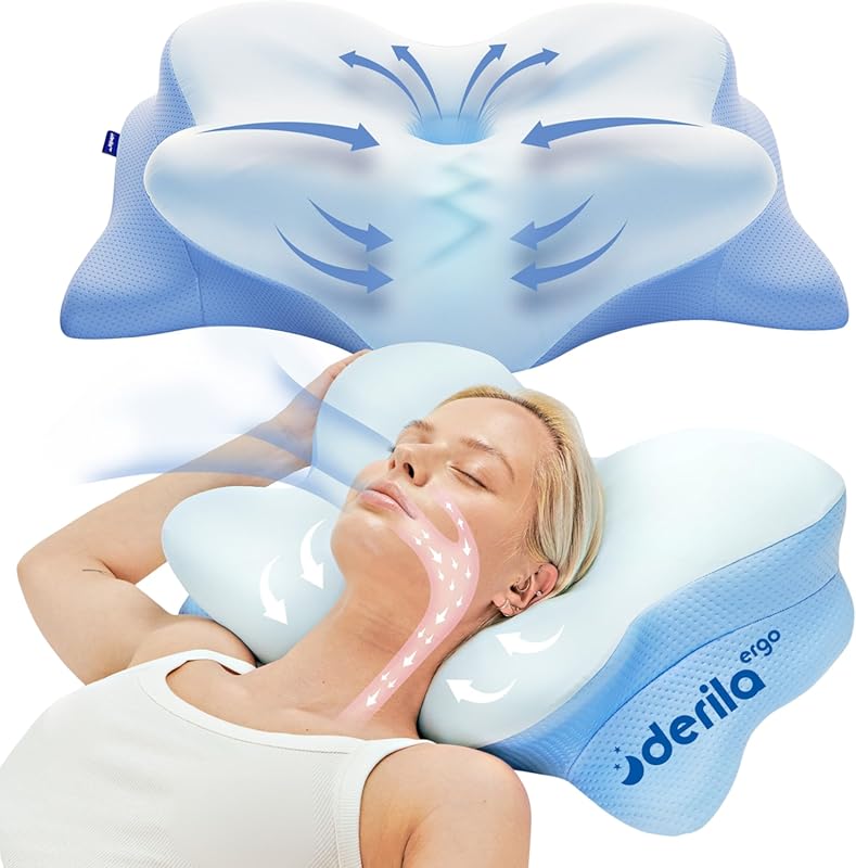 Derila Ergo Cervical Memory Foam Pillow for Back and Side Sleepers wit