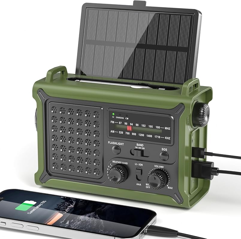 12000mAh Solar Emergency Hand Crank Radio with Clear AM/FM/NOAA Signal