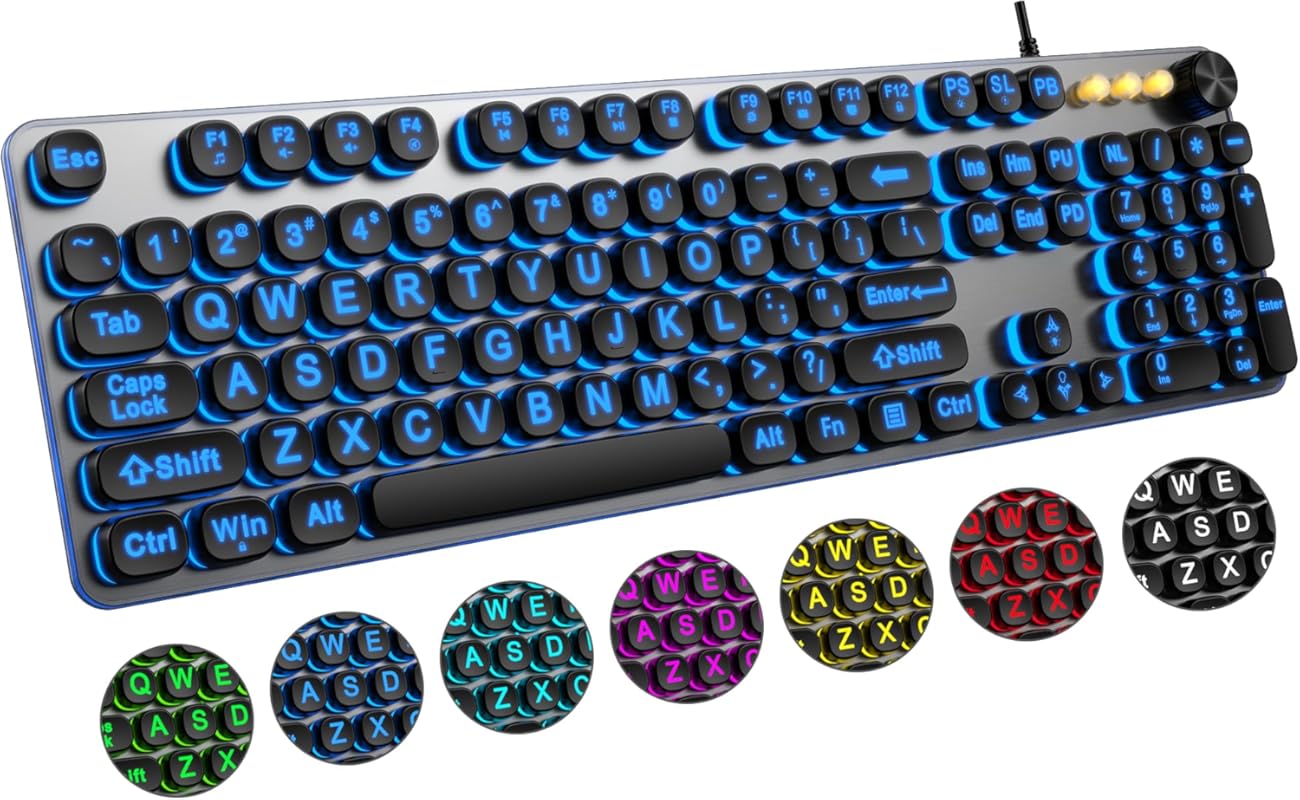 Large Print Backlit Keyboard with 7-Color Backlight, Wired USB, Oversi