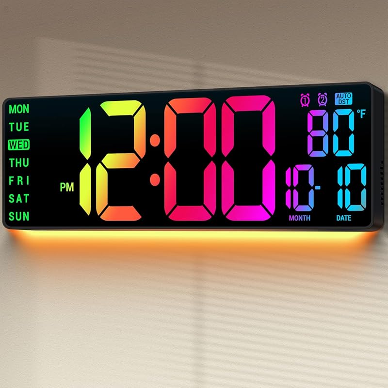 16.5-Inch Digital Wall Clock: 11 RGB LED Display, Remote Control, Auto