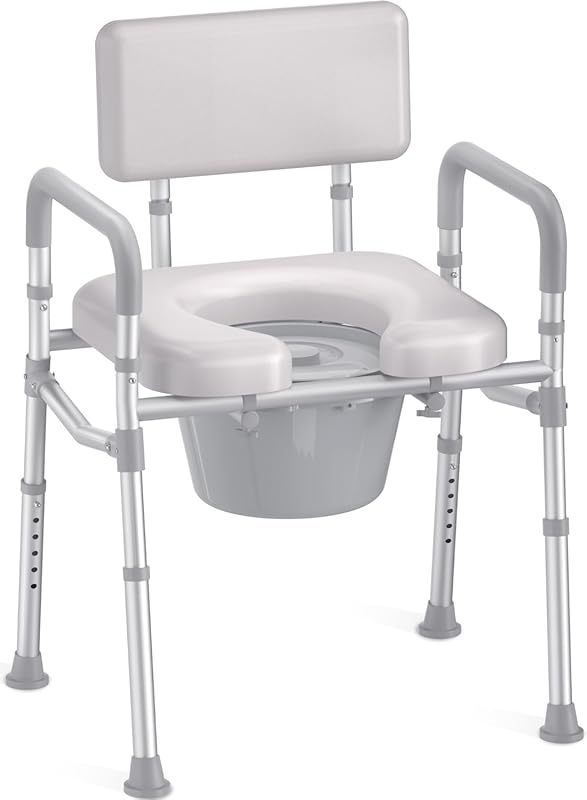 HOMLAND Bedside Commode with Padded Seat, Aluminum Enhanced Crossbar, 