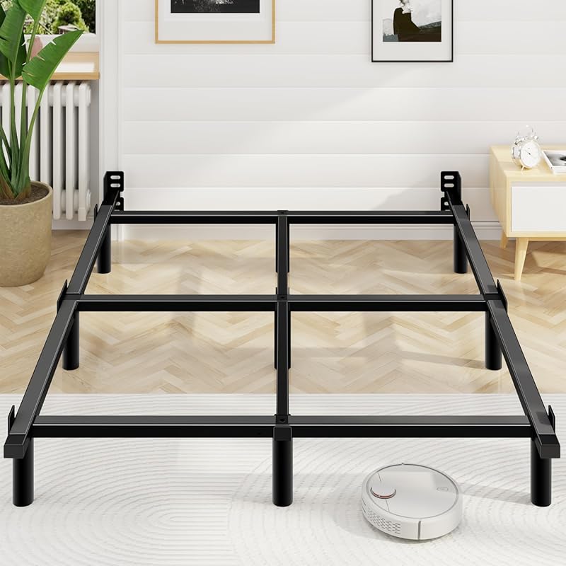 Heavy Duty Queen Basics Metal Bed Frame 7-Inch 9-Leg Base Box Spring M