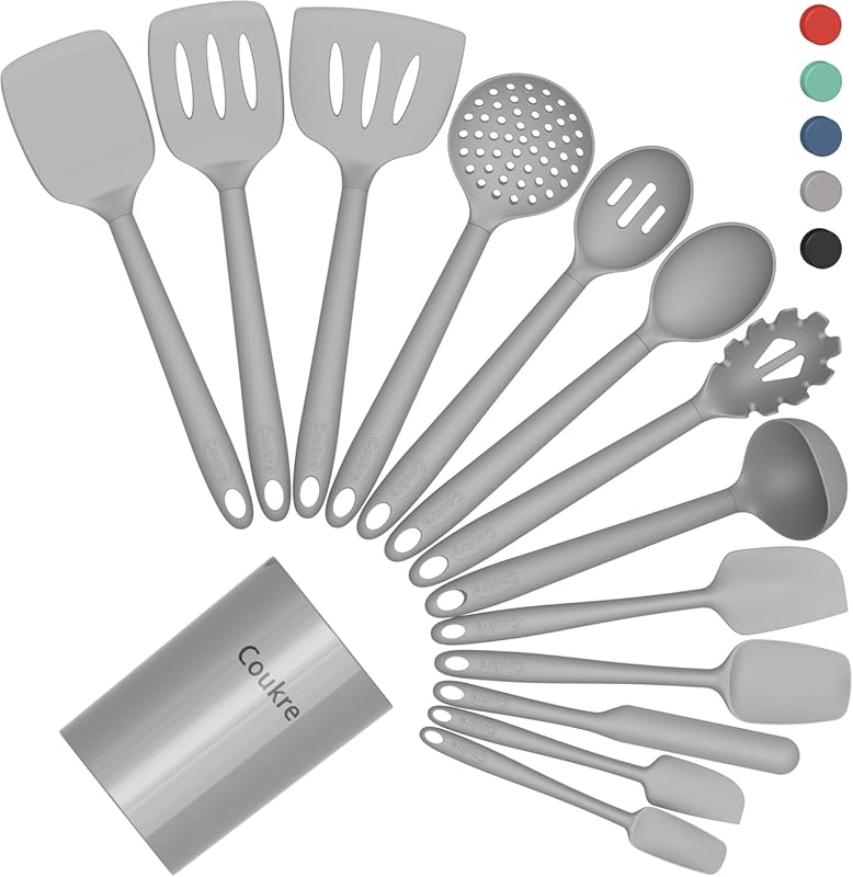 Coukre 14-Piece Silicone Utensil Set with Holder: Heat-Resistant, Food