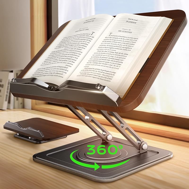 360° Rotating Adjustable Book Stand for Reading with Page Clip for Coo