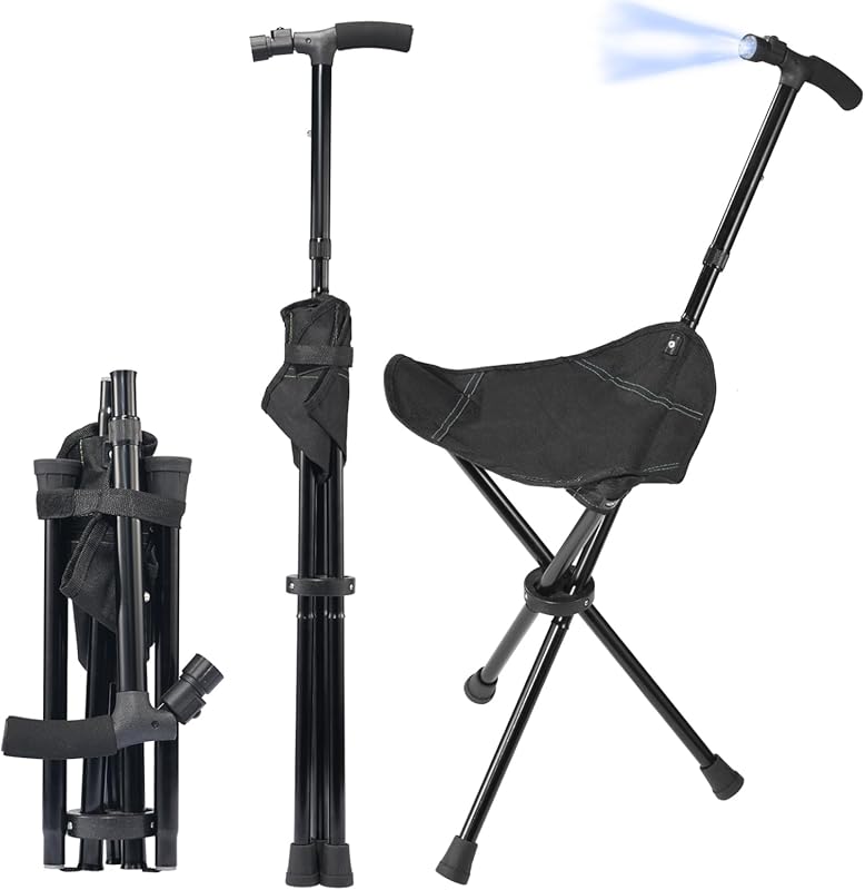 Adjustable Cane with Seat for Seniors - Lightweight Folding Walking St