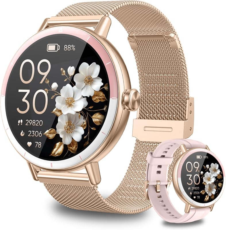 KEEPONFIT Women's Smart Watch: IP68 Waterproof, Bluetooth Calls, HR Sp