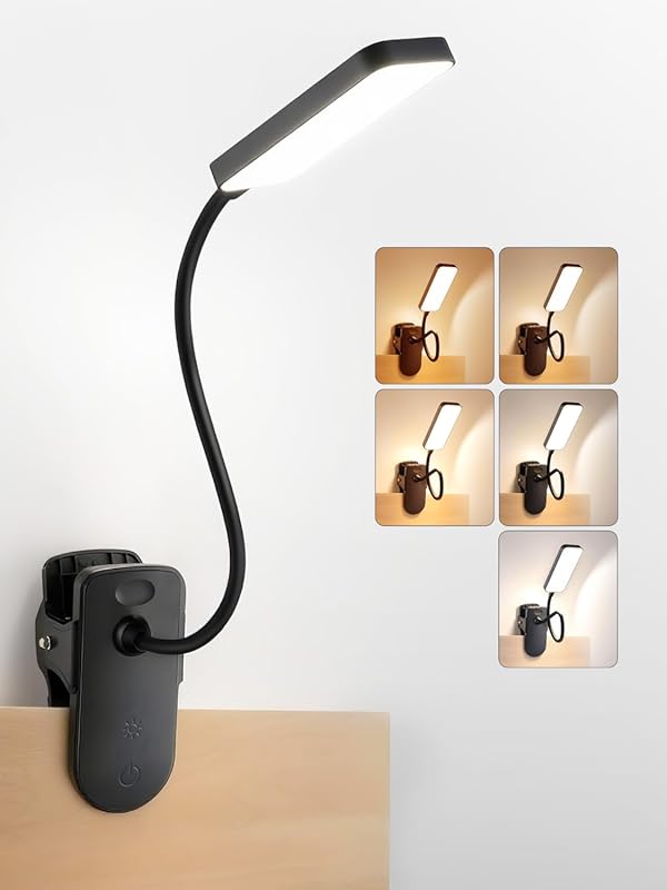 48 LED Rechargeable Clip-On Desk Lamp with Clamp: 9 Brightness, 5 Colo