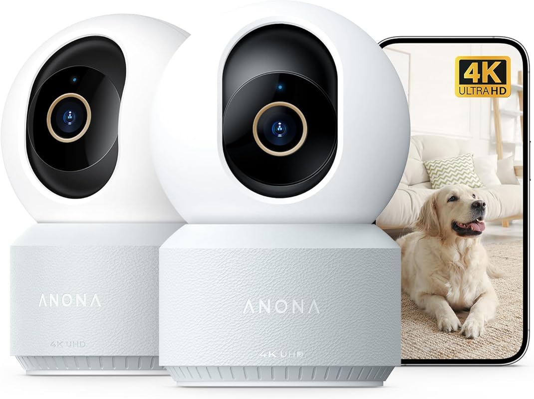 Anona 4K UHD Indoor Camera 2-Pack: 360° Pan-Tilt, Auto-Tracking, Pet/B