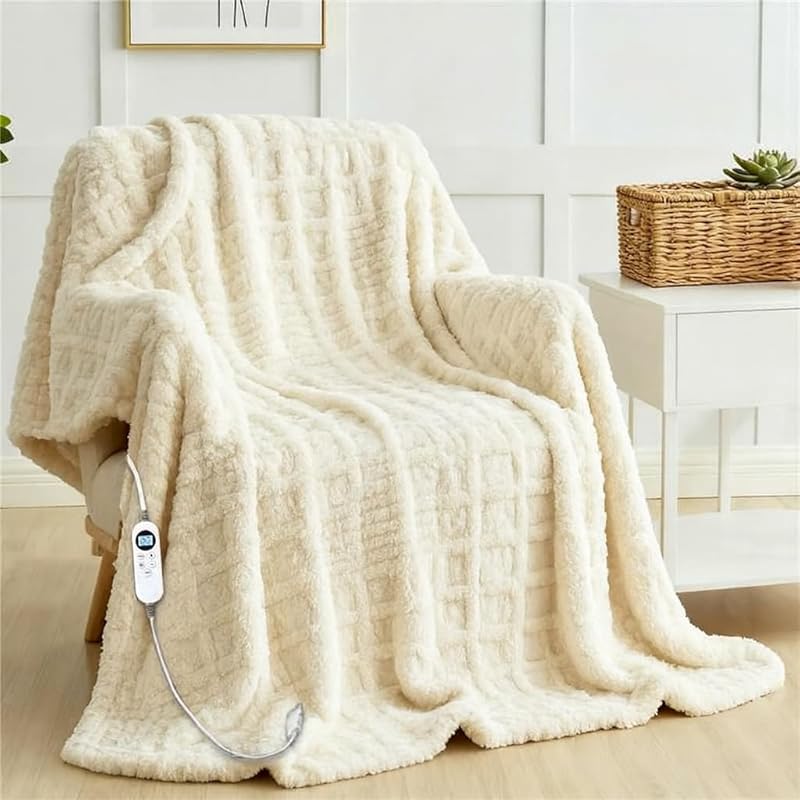 50x60 Waffle Heated Throw Blanket with 12 Heat Levels, 1-12 Hour Timer
