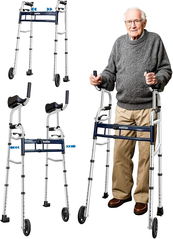 Narrow Walker Folding Upright Walker: Removable Armrests, 450LBS Capac