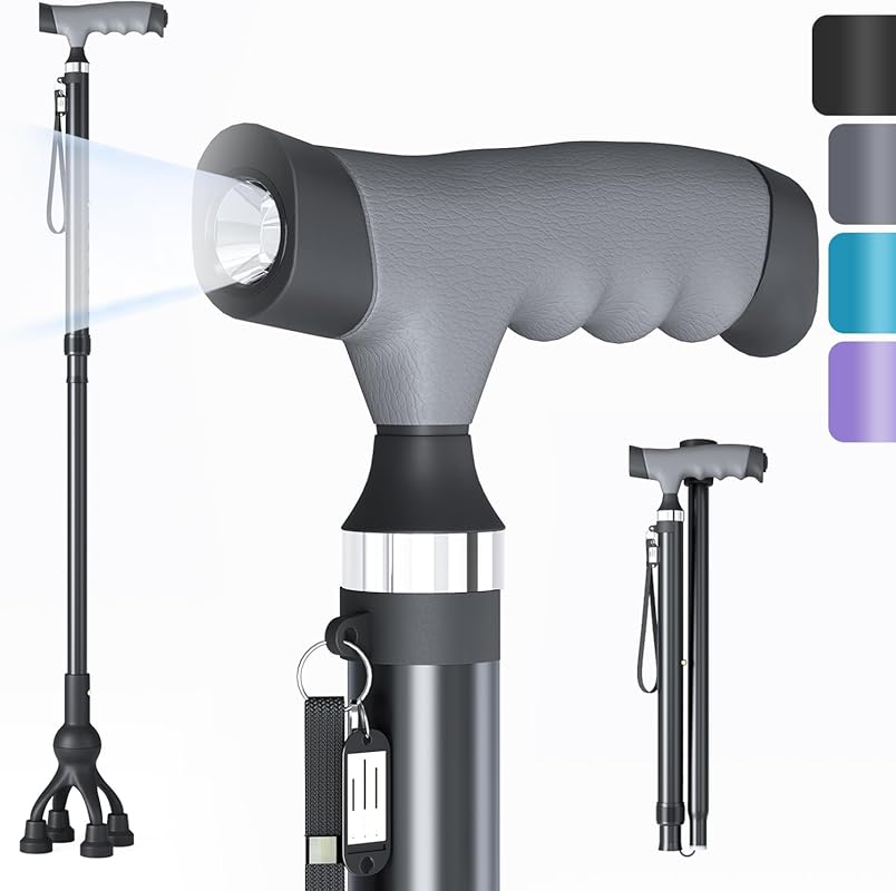 Walking Cane with LED Light for Seniors: Adjustable Folding, Ergonomic
