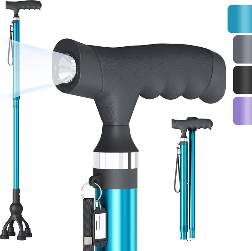 Walking Cane with LED Light for Seniors: Adjustable Folding, Ergonomic