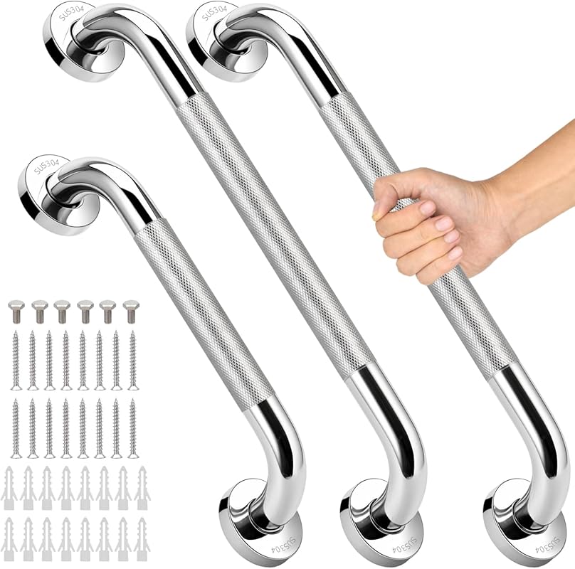 3-Piece Stainless Steel Anti-Slip Grab Bars Set - Includes 16