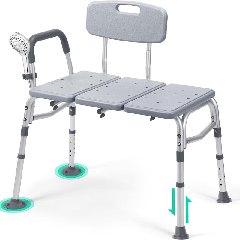Tub Transfer Bench - Height Adjustable with Backrest and Arm Support f