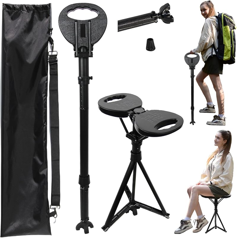 Travel Hiking Cane with Seat for Seniors Adults - Adjustable Folding L