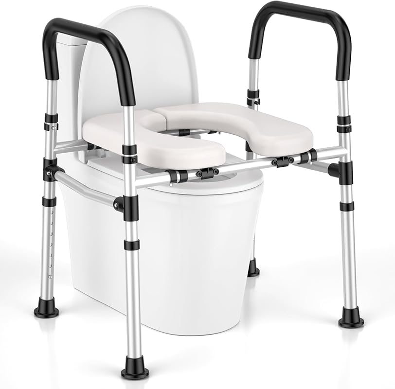 Raised Toilet Seat with Handles for Seniors - Adjustable Height & Widt