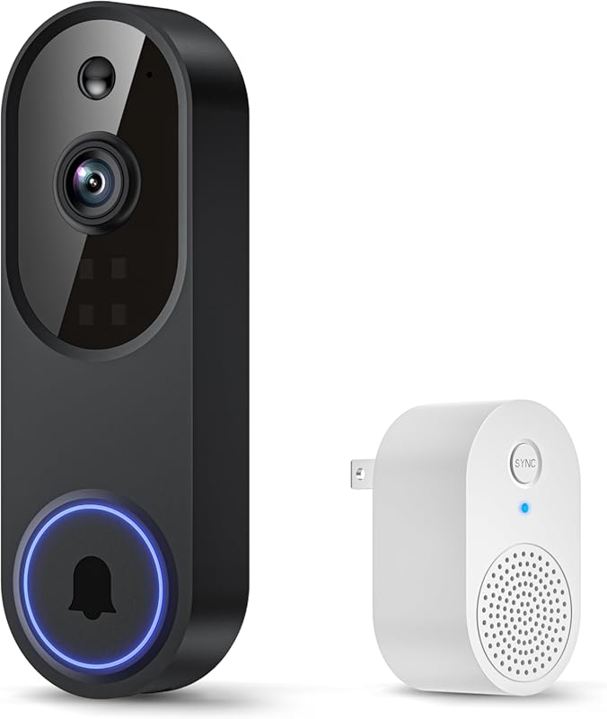 1080p Wi-Fi Doorbell with Receiver: AI Motion Detection, Night Vision,