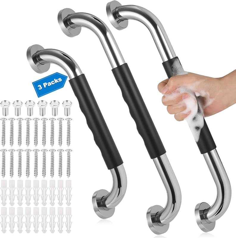 3-Pack Stainless Steel Anti-Slip Shower Grab Bars - 16-Inch and 12-Inc