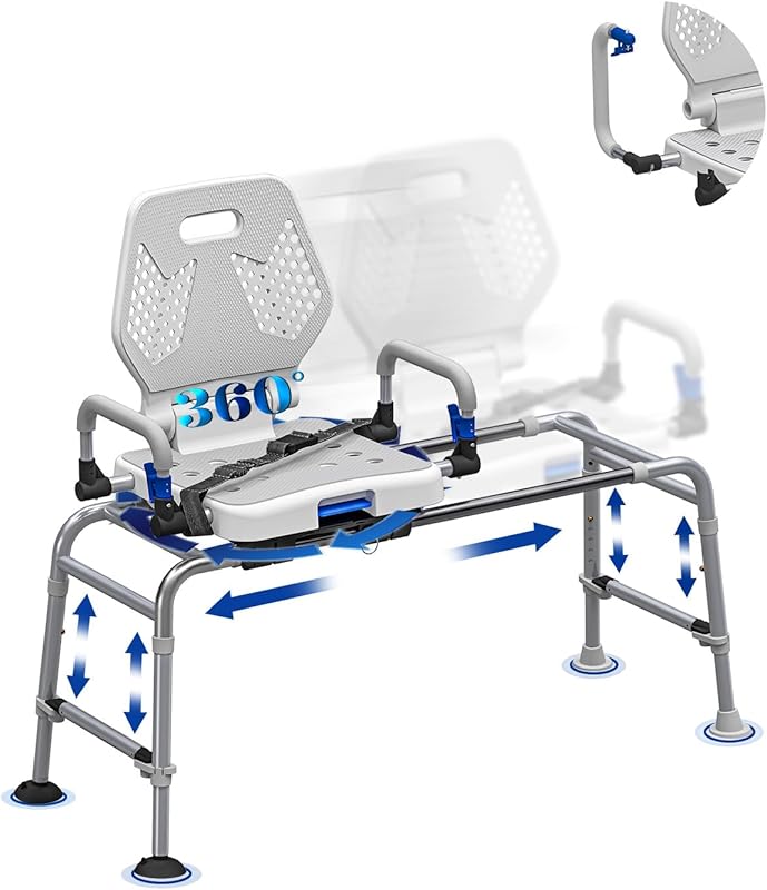 Sliding Swivel Tub Transfer Bench - 400lb with Armrests Backrest, Heig