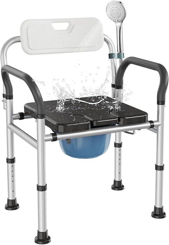 Heavy Duty Bedside Commode Chair, Adjustable Height, Raised Toilet Sea