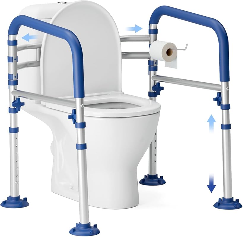 Foldable Toilet Safety Rails for Elderly - Adjustable Frame 350 lb, Fi