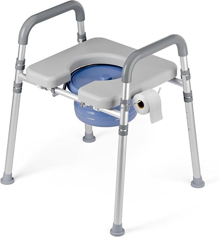 Bedside Commode with Bucket, Padded Handles & Seat, 400 lb Capacity, A